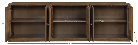 Selene Brown Cane, Solid Wood And Oak Veneer Sideboard/Buffet, 3-Piece