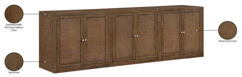 Selene Brown Cane, Solid Wood And Oak Veneer Sideboard/Buffet, 3-Piece