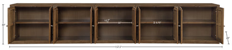 Selene Brown Cane, Solid Wood And Oak Veneer Sideboard/Buffet, 5-Piece