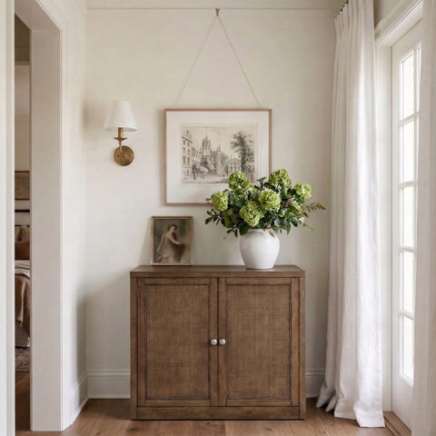 Selene Brown Cane, Solid Wood And Oak Veneer Sideboard/Buffet, 1 Piece