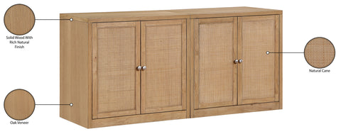 Selene Natural Cane, Solid Wood And Oak Veneer Sideboard/Buffet, 2-Piece