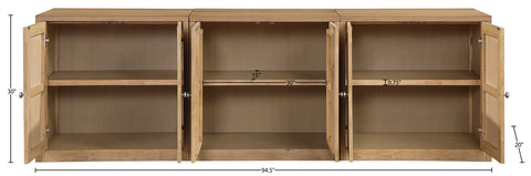 Selene Natural Cane, Solid Wood And Oak Veneer Sideboard/Buffet, 3-Piece