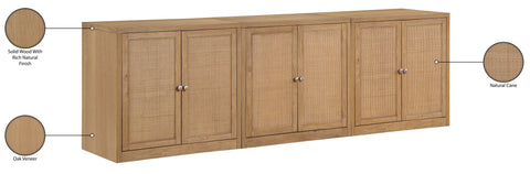 Selene Natural Cane, Solid Wood And Oak Veneer Sideboard/Buffet, 3-Piece
