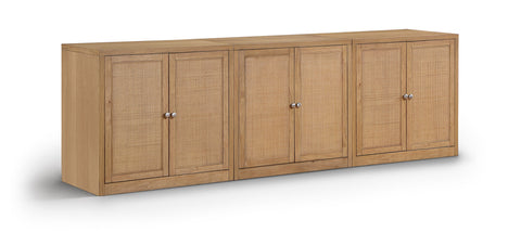 Selene Natural Cane, Solid Wood And Oak Veneer Sideboard/Buffet, 3-Piece