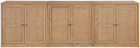 Selene Natural Cane, Solid Wood And Oak Veneer Sideboard/Buffet, 3-Piece