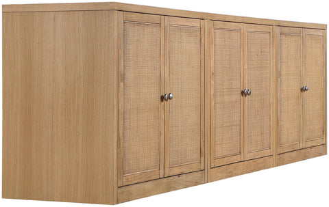 Selene Natural Cane, Solid Wood And Oak Veneer Sideboard/Buffet, 3-Piece