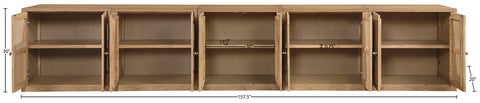 Selene Natural Cane, Solid Wood And Oak Veneer Sideboard/Buffet, 5-Piece