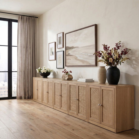 Selene Natural Cane, Solid Wood And Oak Veneer Sideboard/Buffet, 5-Piece
