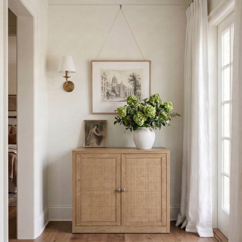 Selene Natural Cane, Solid Wood And Oak Veneer Sideboard/Buffet, 1 Piece