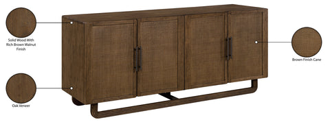 Sage Brown Cane, Solid Wood And Oak Veneer Sideboard/Buffet, 1 Piece