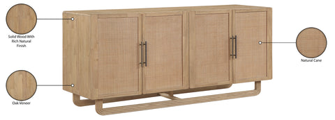 Sage Natural Cane, Solid Wood And Oak Veneer Sideboard/Buffet, 1 Piece