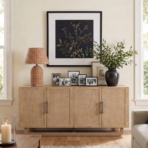 Sage Natural Cane, Solid Wood And Oak Veneer Sideboard/Buffet, 1 Piece