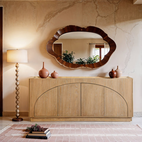 Selene Natural Oak Veneer And Solid Wood Sideboard/Buffet, 1 Piece