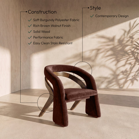 Talia Burgundy Fabric Upholstered Dining Chair, 1 Piece