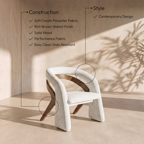 Talia Cream Fabric Upholstered Dining Chair, 1 Piece