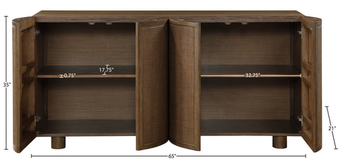 Farrah Brown Cane, Solid Wood And Oak Veneer Sideboard/Buffet, 1 Piece