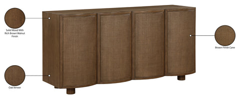 Farrah Brown Cane, Solid Wood And Oak Veneer Sideboard/Buffet, 1 Piece