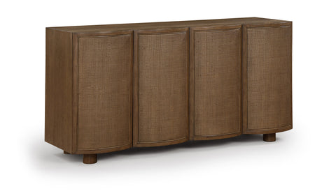 Farrah Brown Cane, Solid Wood And Oak Veneer Sideboard/Buffet, 1 Piece