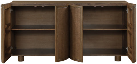 Farrah Brown Cane, Solid Wood And Oak Veneer Sideboard/Buffet, 1 Piece