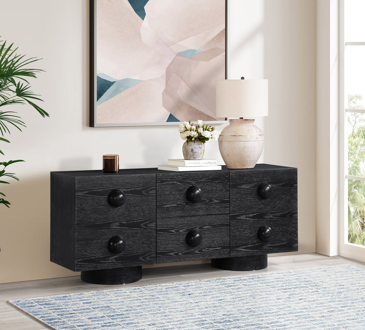 romeo black rubberwood with oak veneer sideboard/buffet