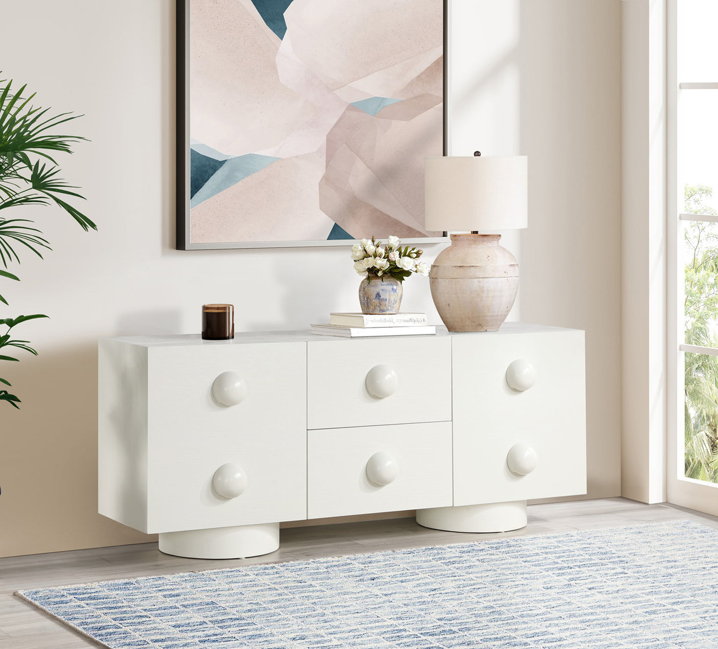 romeo cream rubberwood with oak veneer sideboard/buffet