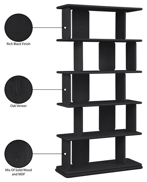 Camden Black Solid Wood And Oak Veneer Bookcase, 1 Piece