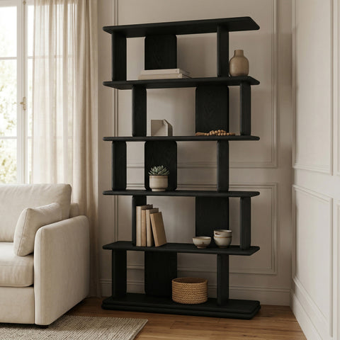 Camden Black Solid Wood And Oak Veneer Bookcase, 1 Piece