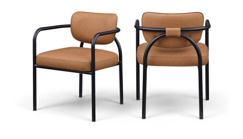 Nova Cognac Vegan Leather Upholstered Dining Chair, 2-Piece