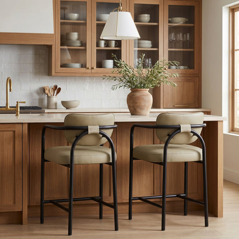 Nova Beige Vegan Leather Upholstered Counter Stool, 1 Piece