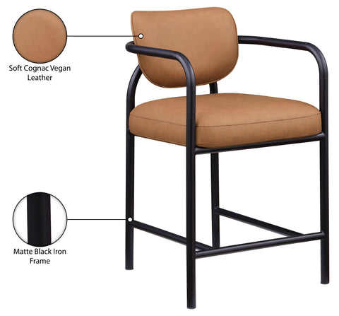 Nova Cognac Vegan Leather Upholstered Counter Stool, 1 Piece