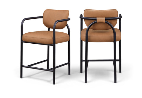 Nova Cognac Vegan Leather Upholstered Counter Stool, 1 Piece
