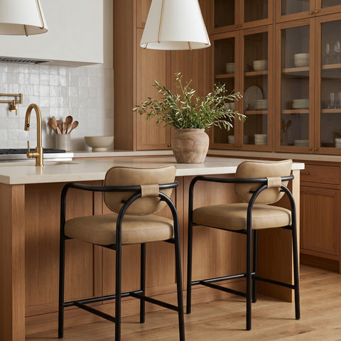 Nova Tan Vegan Leather Upholstered Counter Stool, 1 Piece