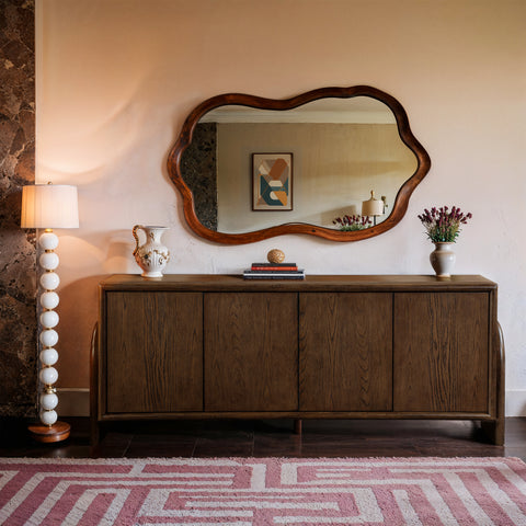 Faye Brown Oak Veneer And Solid Wood Sideboard/Buffet, 1 Piece