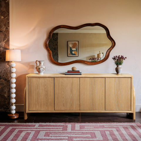 Faye Natural Oak Veneer And Solid Wood Sideboard/Buffet, 1 Piece
