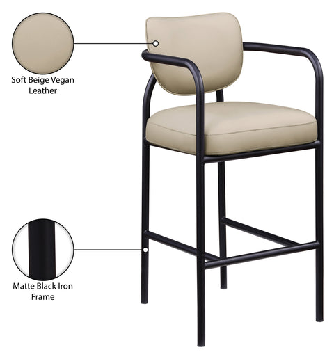 Nova Beige Vegan Leather Upholstered Bar Stool, 1 Piece