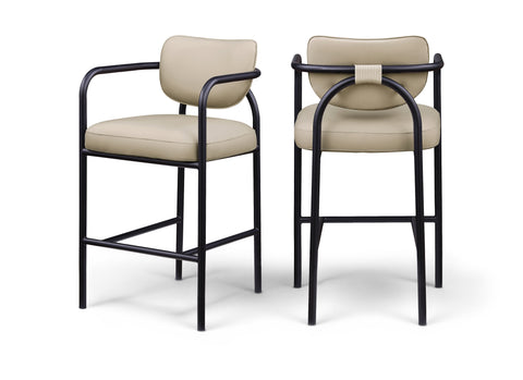 Nova Beige Vegan Leather Upholstered Bar Stool, 1 Piece