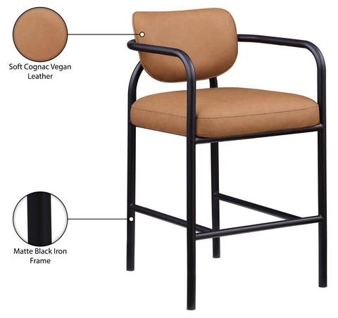 Nova Cognac Vegan Leather Upholstered Bar Stool, 1 Piece
