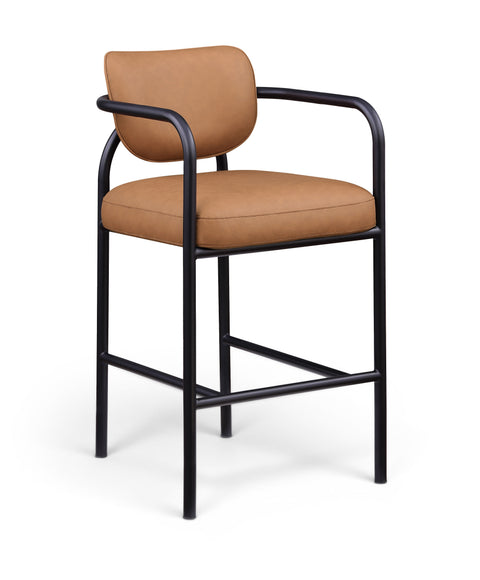 Nova Cognac Vegan Leather Upholstered Bar Stool, 1 Piece