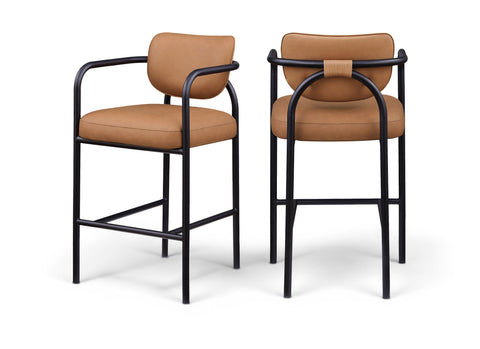 Nova Cognac Vegan Leather Upholstered Bar Stool, 1 Piece