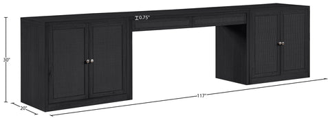 Yara Black Cane, Solid Wood And Oak Veneer Desk, 3-Piece (Style 2)