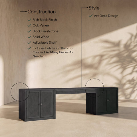Yara Black Cane, Solid Wood And Oak Veneer Desk, 3-Piece (Style 2)