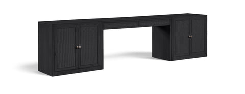 Yara Black Cane, Solid Wood And Oak Veneer Desk, 3-Piece (Style 2)