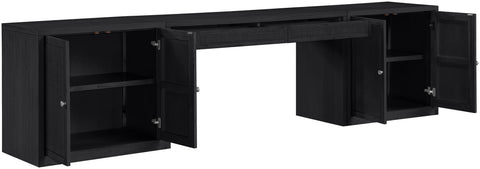 Yara Black Cane, Solid Wood And Oak Veneer Desk, 3-Piece (Style 2)