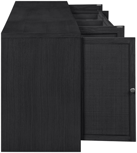 Yara Black Cane, Solid Wood And Oak Veneer Desk, 3-Piece (Style 2)