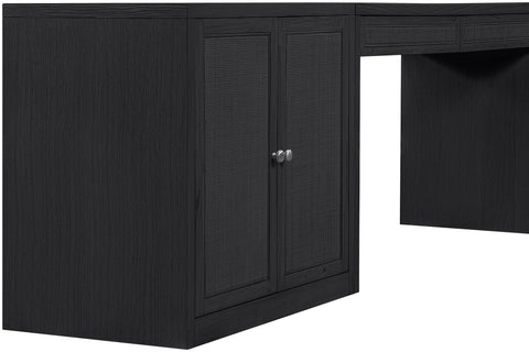 Yara Black Cane, Solid Wood And Oak Veneer Desk, 3-Piece (Style 2)