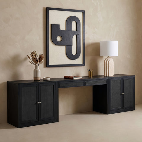 Yara Black Cane, Solid Wood And Oak Veneer Desk, 3-Piece (Style 2)
