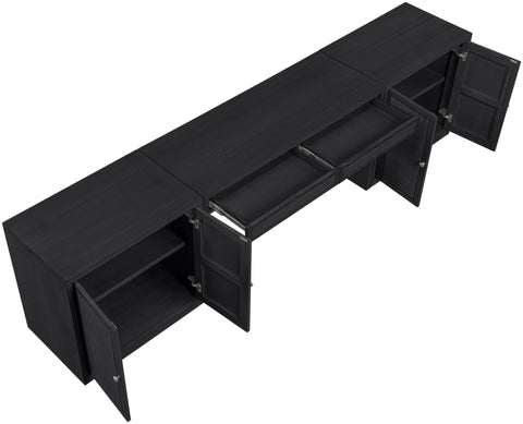 Yara Black Cane, Solid Wood And Oak Veneer Desk, 3-Piece (Style 2)