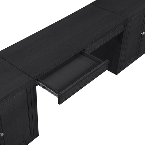 Yara Black Cane, Solid Wood And Oak Veneer Desk, 3-Piece (Style 2)