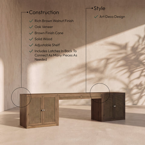 Yara Brown Cane, Solid Wood And Oak Veneer Desk, 3-Piece (Style 2)