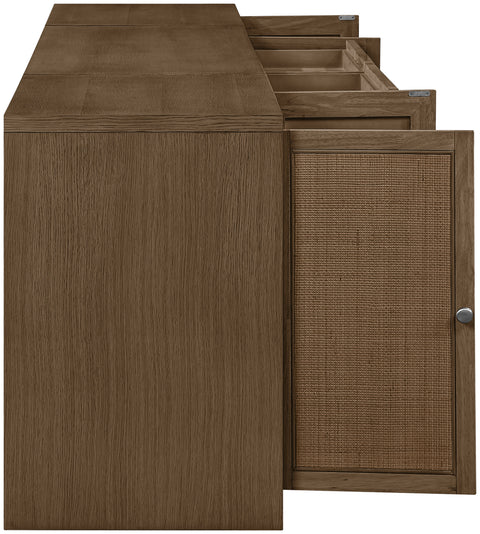 Yara Brown Cane, Solid Wood And Oak Veneer Desk, 3-Piece (Style 2)